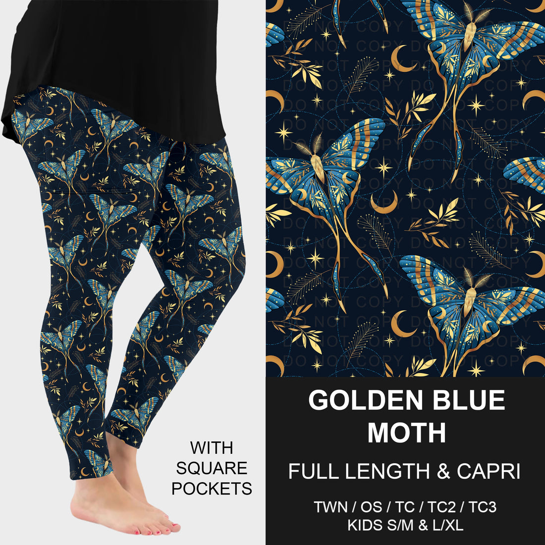 Golden Blue Moth Leggings w/ Pockets