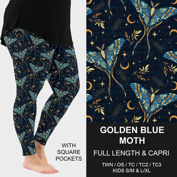 B318 - Preorder Golden Blue Moth Leggings w/ Pockets (Closes 10/25. ETA: late Dec.)
