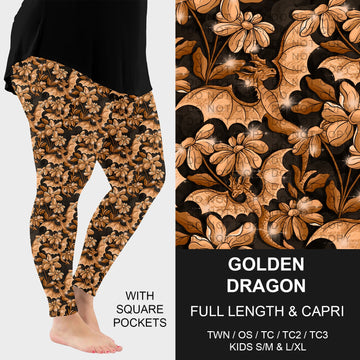B267 - Preorder Golden Dragon Leggings w/ Pockets (Closes 12/21. ETA: late Feb.)