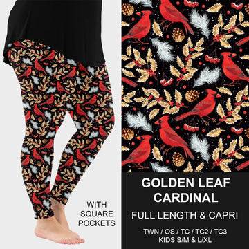 B312 - Preorder Golden Leaf Cardinal Leggings w/ Pockets (Closes 9/13. ETA: mid Nov.)