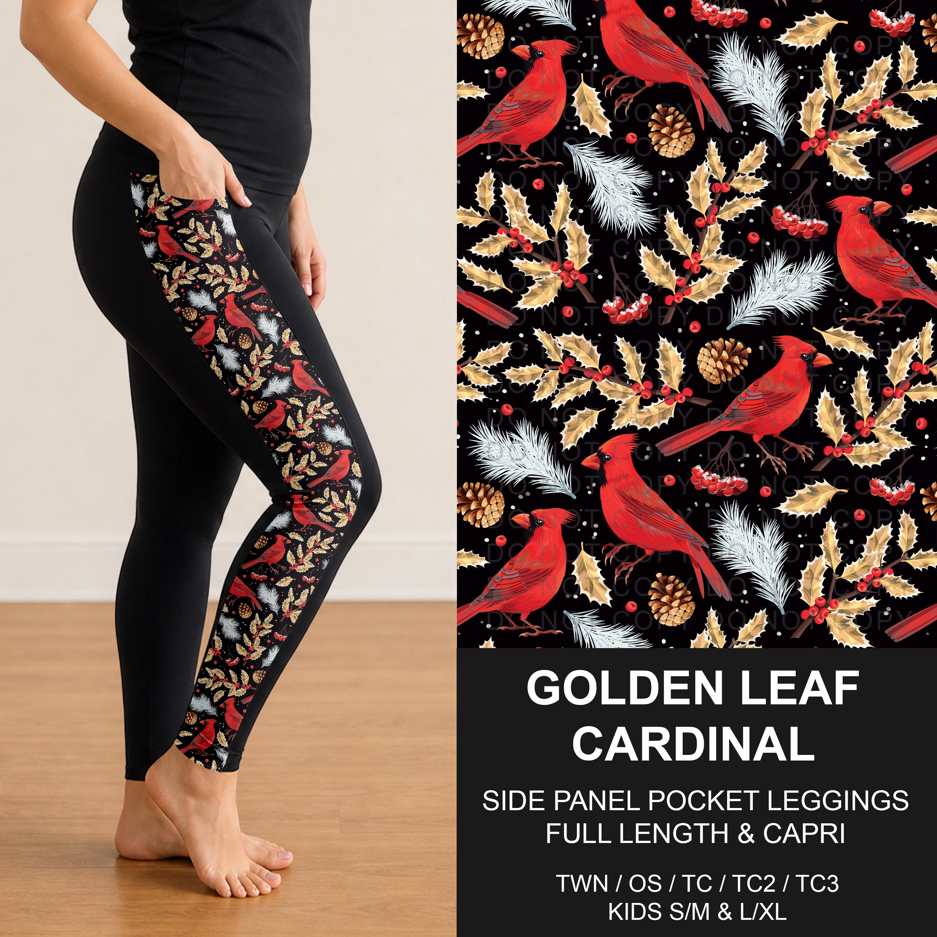 B312 - Preorder Golden Leaf Cardinal Side Panel Pocket Leggings (Closes 9/13. ETA: mid Nov.)