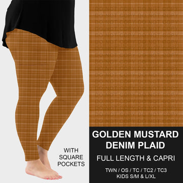 B301 - Preorder Golden Mustard Denim Plaid Leggings w/ Pockets (Closes 7/19. ETA: late Sept.)