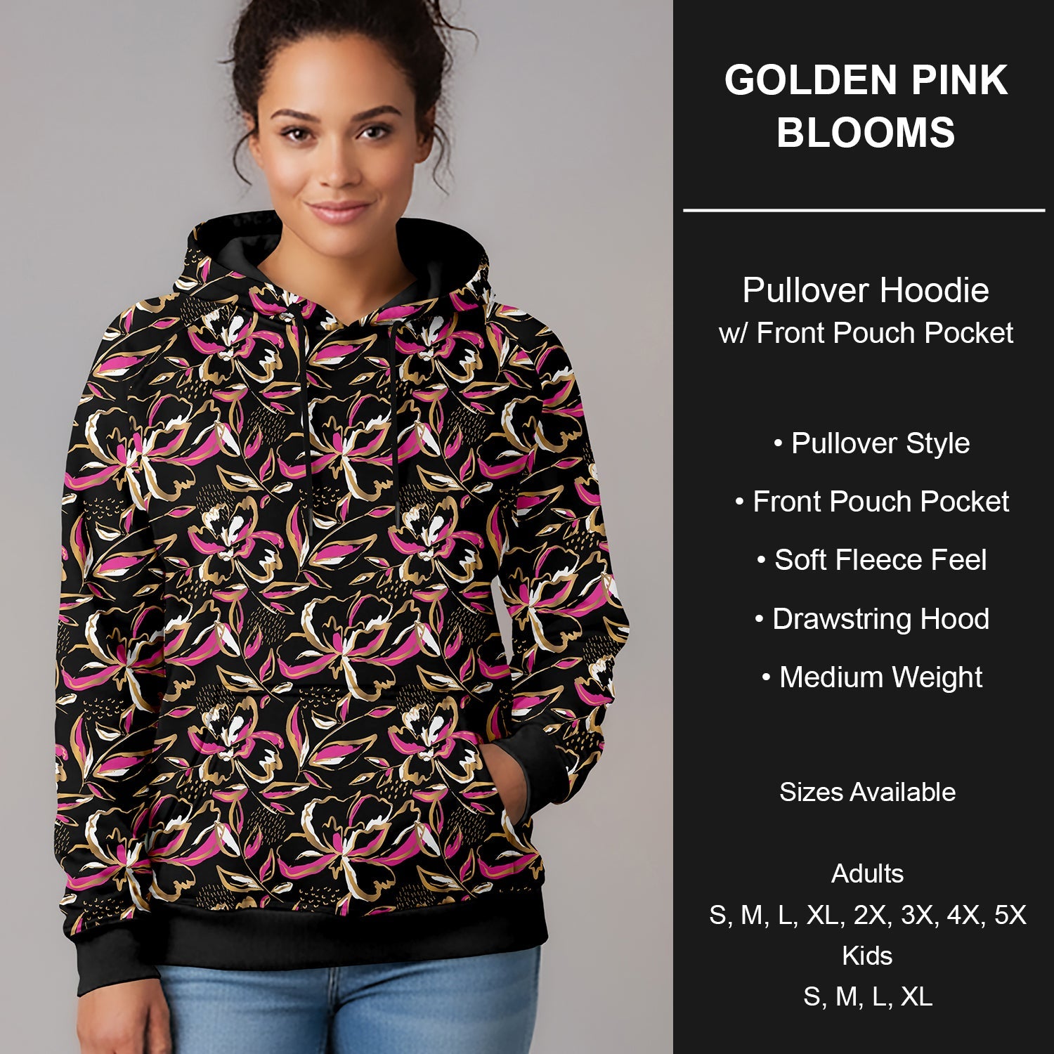 B266 - Preorder Golden Pink Blooms Pullover Hoodie (Closes 12/17. ETA late Feb.)