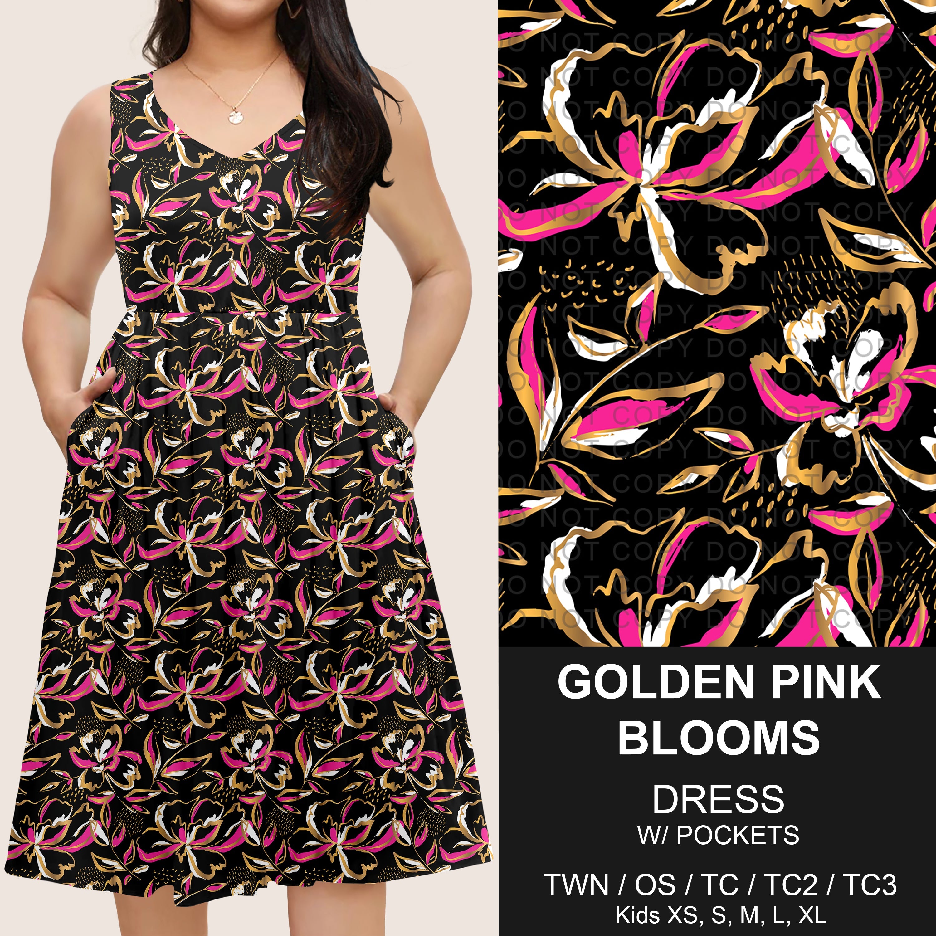 B275 - Preorder Golden Pink Blooms Sleeveless Pocket Dress (Closes 2/25. ETA: early May)