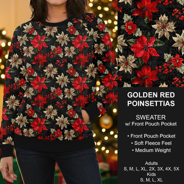 B303 - Preorder Golden Red Poinsettias Sweater w/ Front Pocket (Closes 7/26. ETA early Oct.)