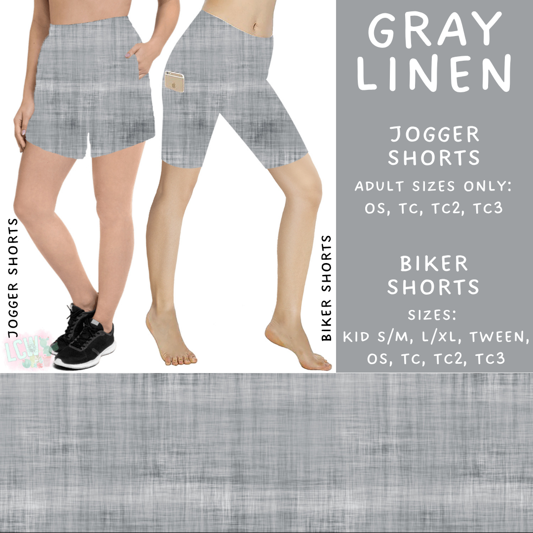 Batch #349 - Linen Collection - Closes 6/2 - ETA late July - Gray Linen Biker & Jogger Shorts