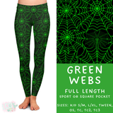 Ready To Ship - Green Webs Full Length Leggings - Sport Pocket OS
