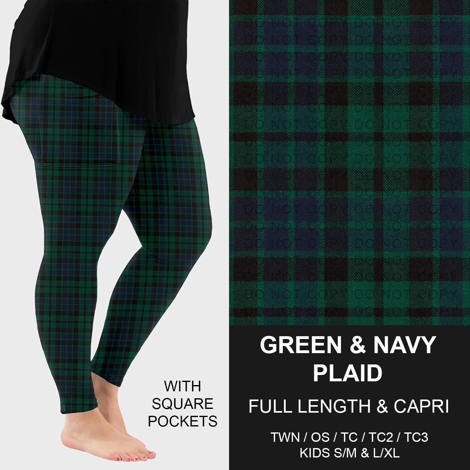 B268 - Preorder Green and Navy Plaid Leggings w/ Pockets (Closes 12/28. ETA: mid Feb.)