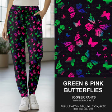 B264 - Preorder Green & Pink Butterflies Jogger Pants (Closes 12/07. ETA early Feb.)