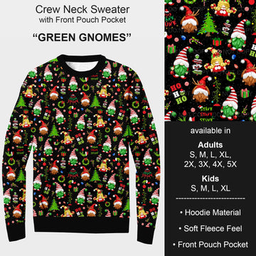 B185 - Preorder Green Gnomes Sweater w/ Front Pocket (Closes 10/01. ETA early Dec.)