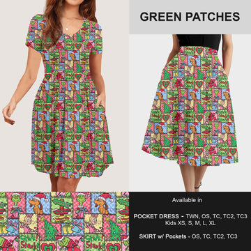 B183 - Preorder Green Patches Dress/Skirt with Pockets (Closes 10/02. ETA: early Dec)