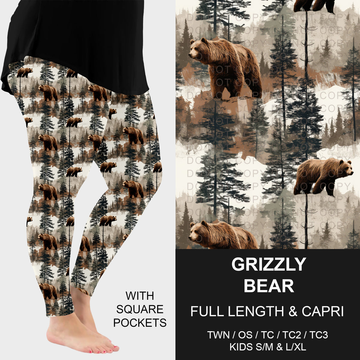B314 - Preorder Grizzly Bear Leggings w/ Pockets (Closes 9/27. ETA: late Nov.)