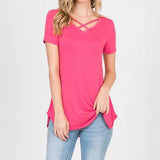Short Sleeve Crisscross Top - Multiple Colors