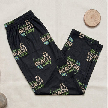 Crazy Beach Lady Print Black Capri Leggings