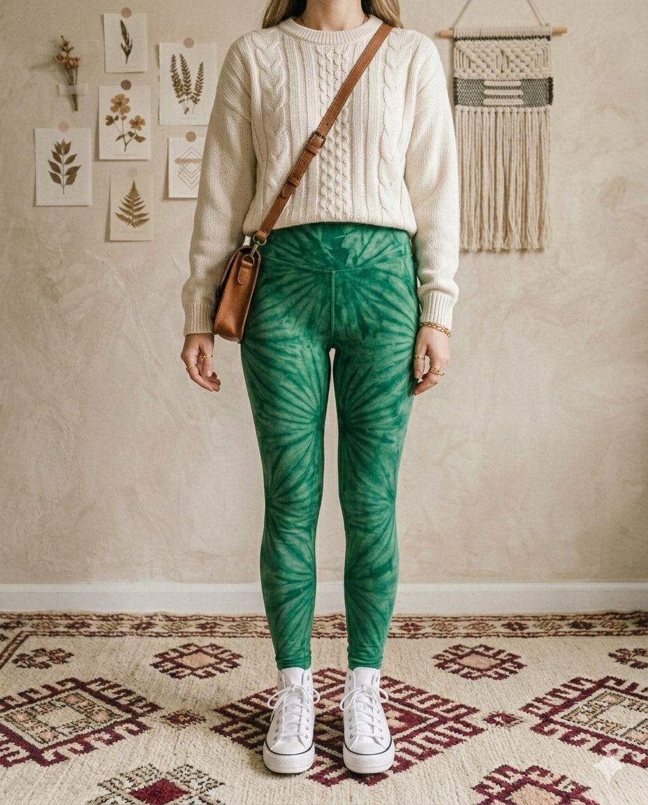 Emerald Green Sunburst Tie Dye Print High Waisted Leggings