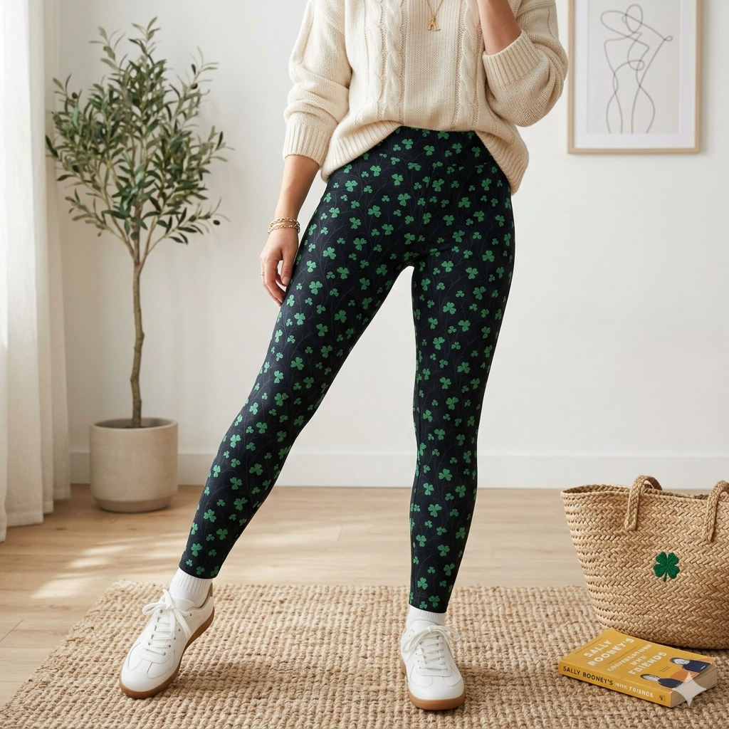 Lucky Clover Green Shamrock Print Soft High Waisted Leggings