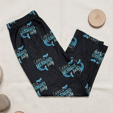 Crazy Mermaid Lady Print Black Capri Leggings