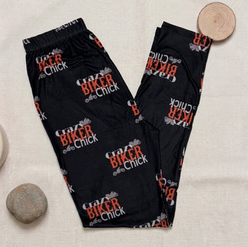 Crazy Biker Lady Print Black Leggings
