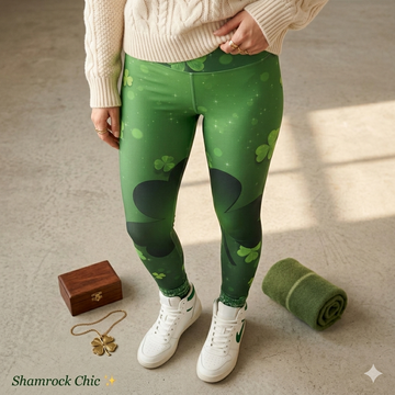 Lucky Shamrock Clover Green Print Soft High Waisted Leggings
