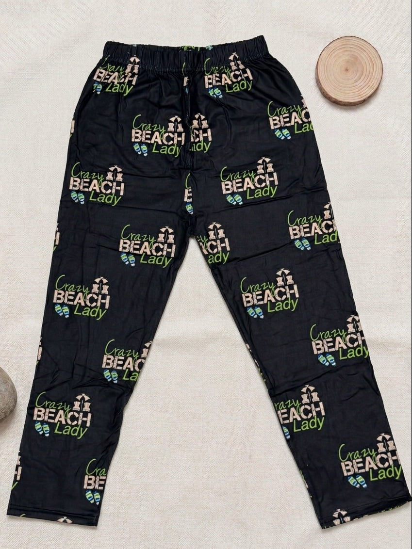 Crazy Beach Lady Print Black Capri Leggings