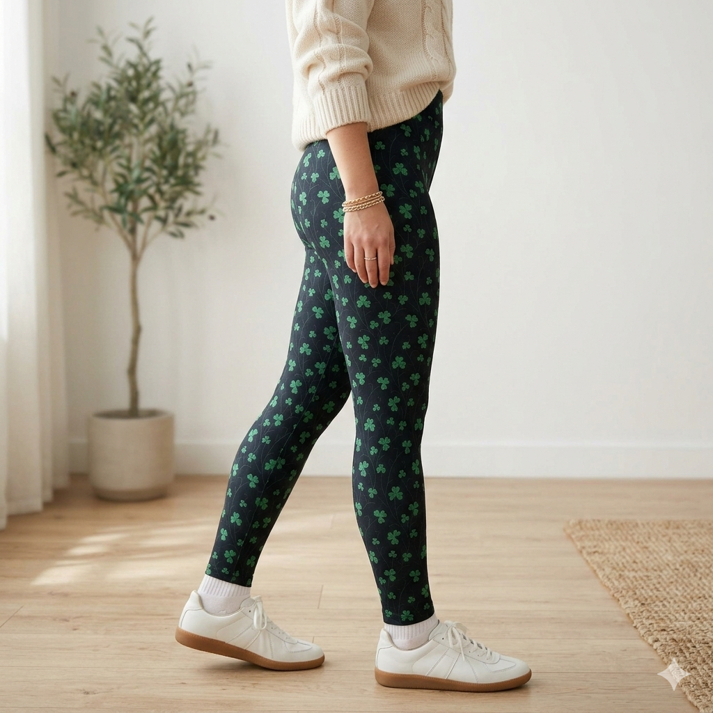 Lucky Clover Green Shamrock Print Soft High Waisted Leggings