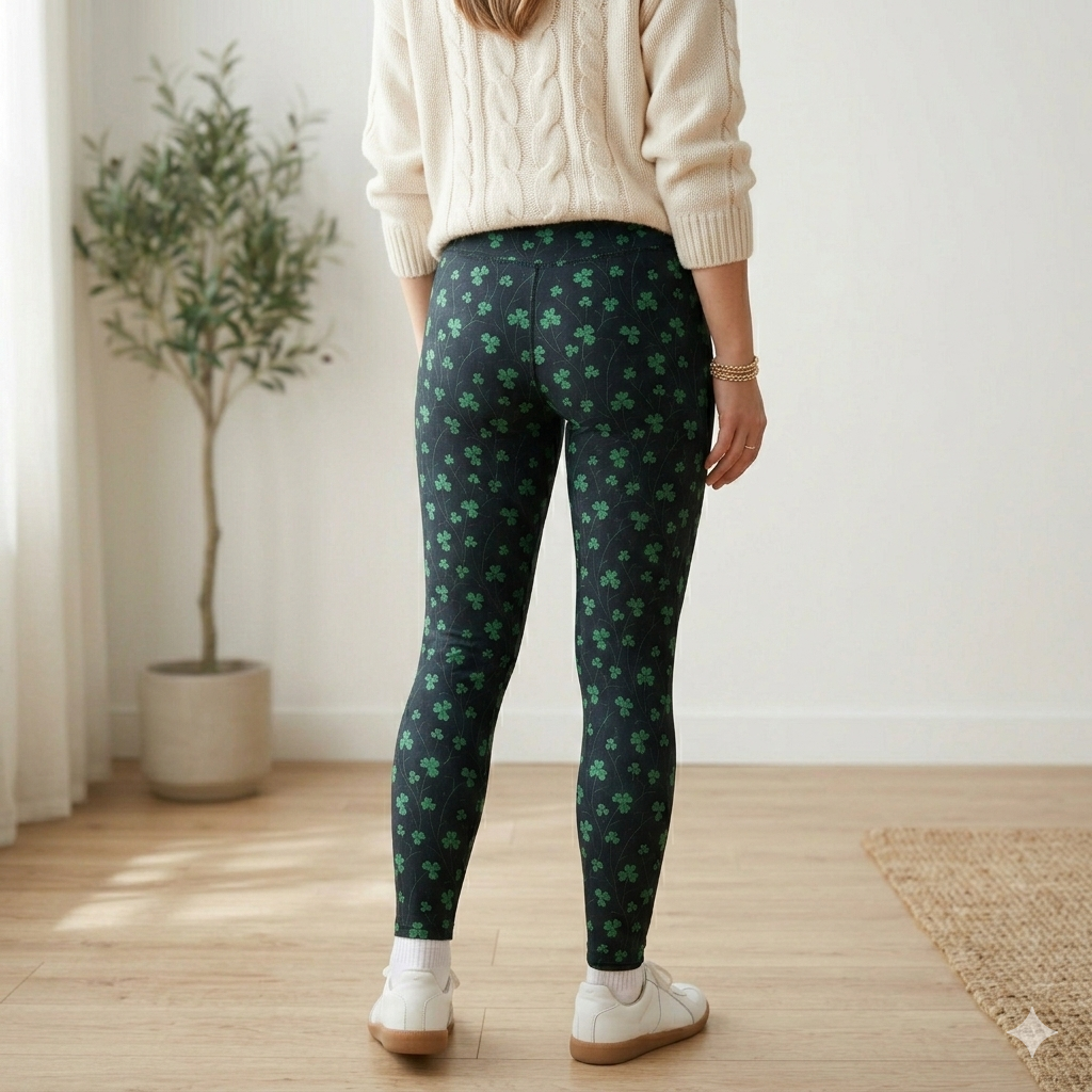 Lucky Clover Green Shamrock Print Soft High Waisted Leggings