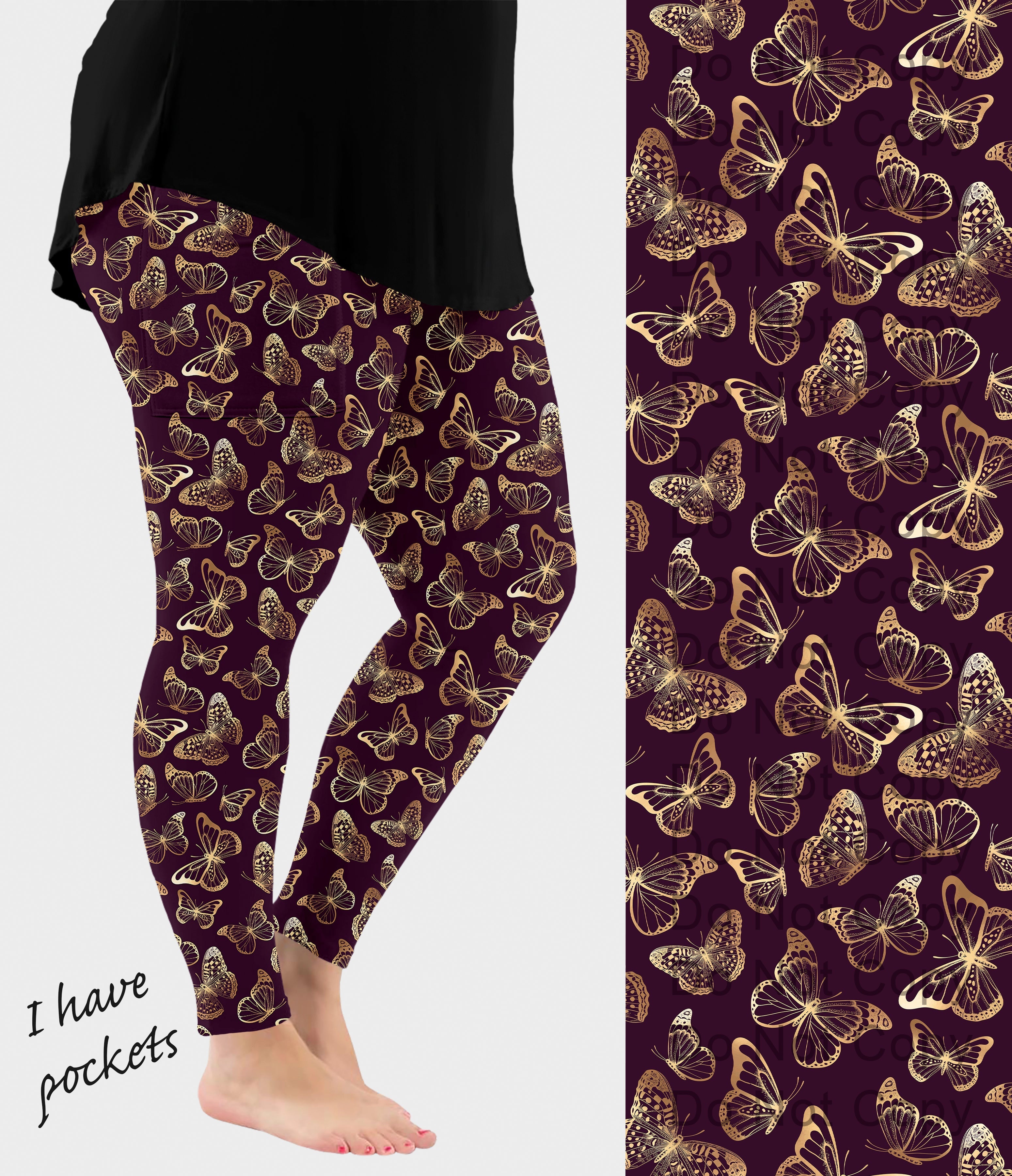 RTS - Golden Butterfly Leggings w/ Pockets