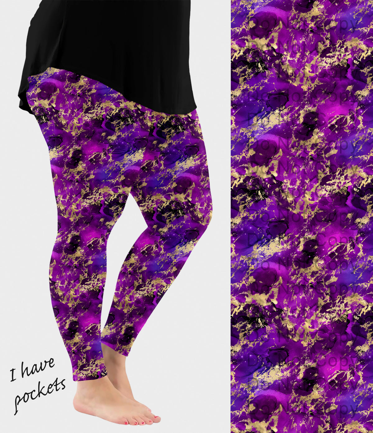 RTS - Golden Purple Galaxy Leggings with Pockets