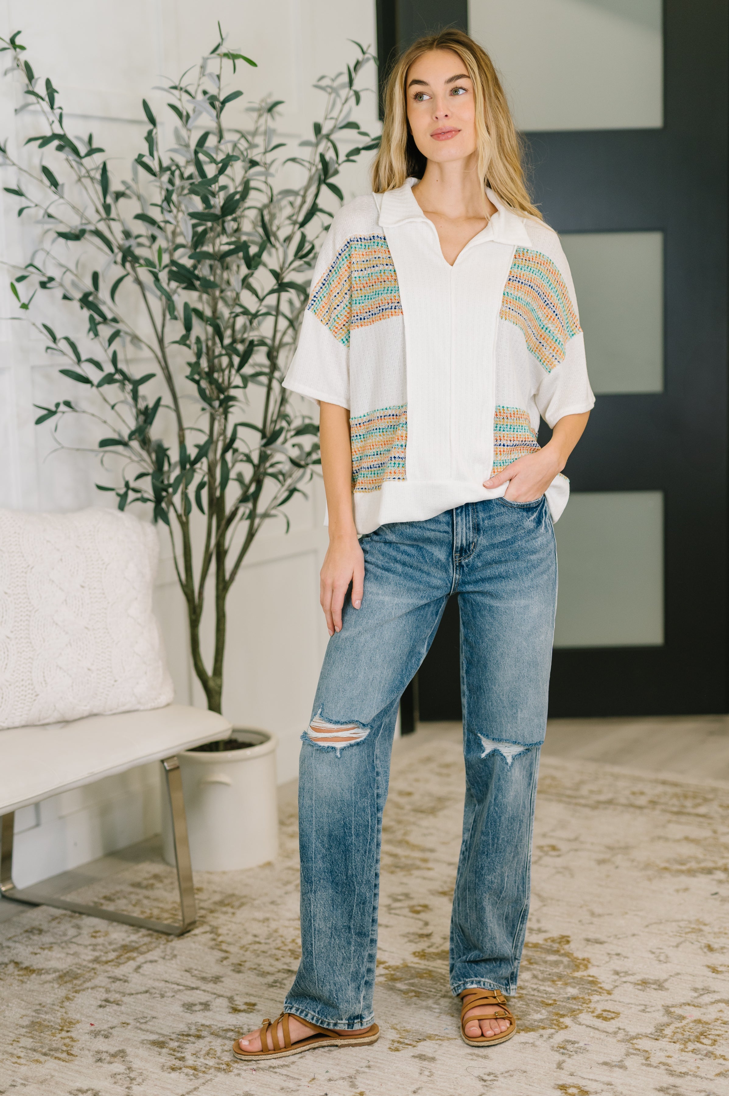 Good For Me Collared Knit Top