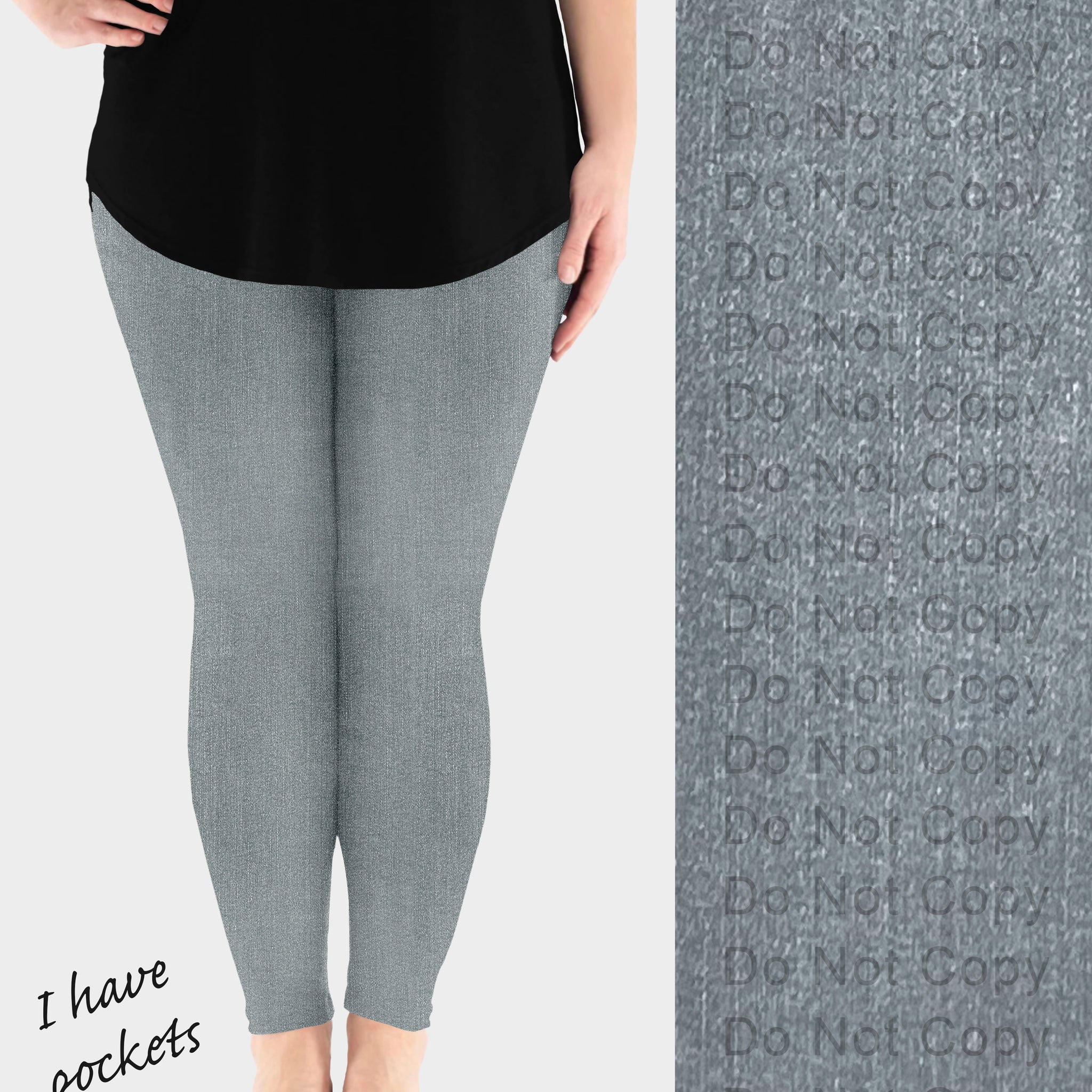 RTS - Gray Faux Denim Leggings w/ Pockets