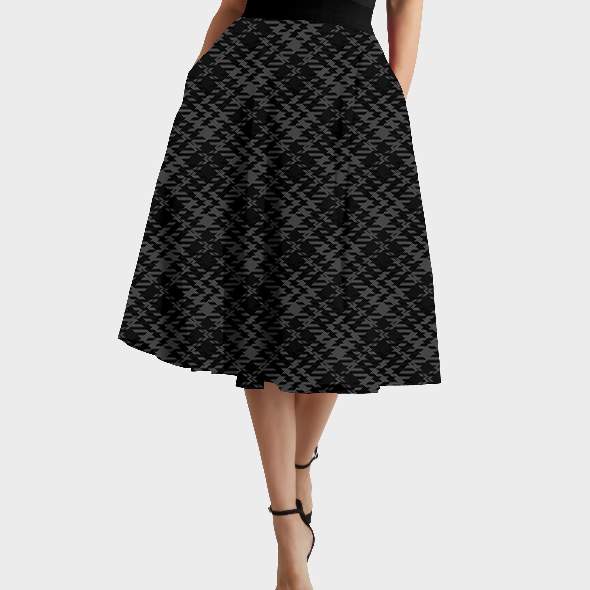 RTS - Gray Plaid Swing Skirt w/ Pockets