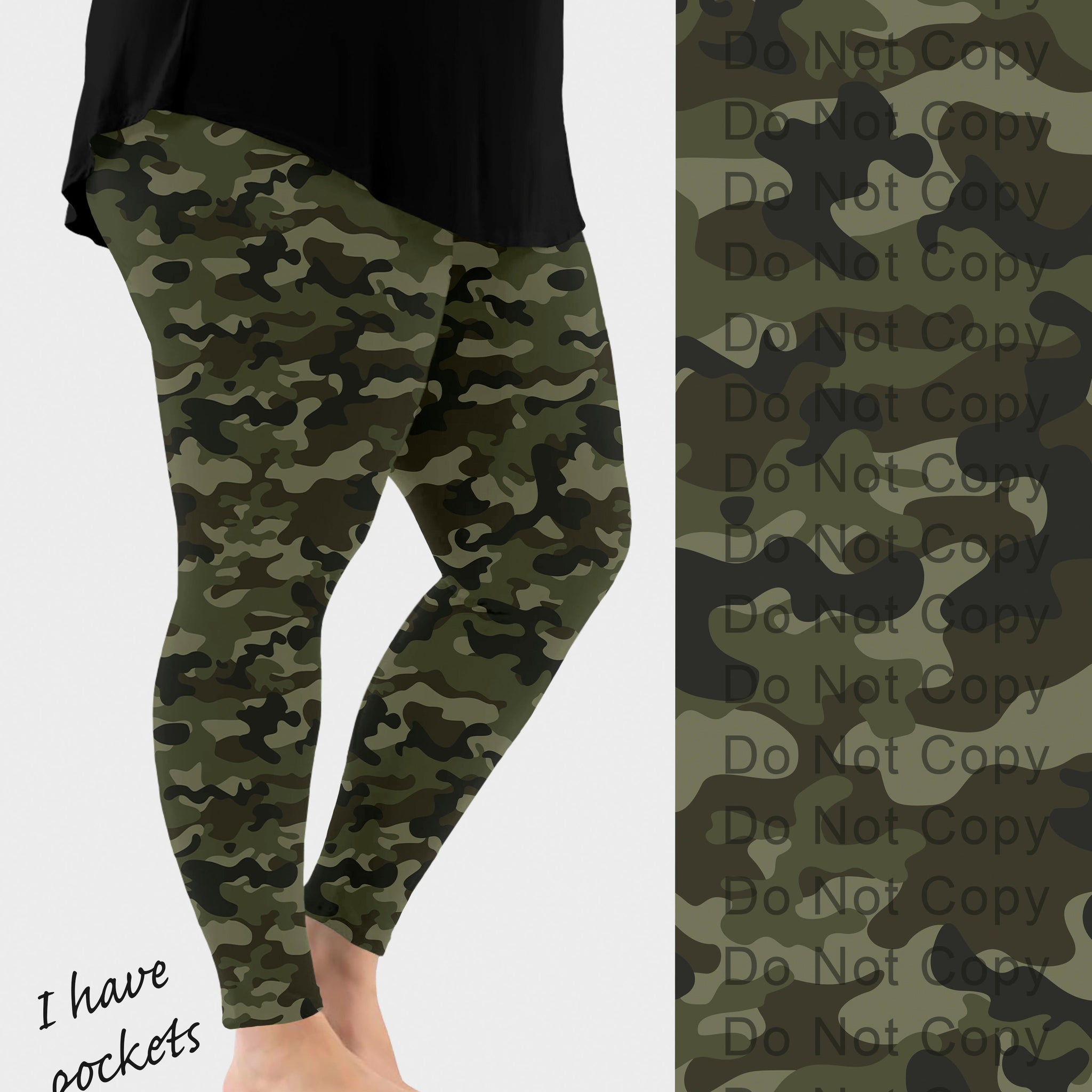 RTS - Green Camo Leggings w/ Pockets