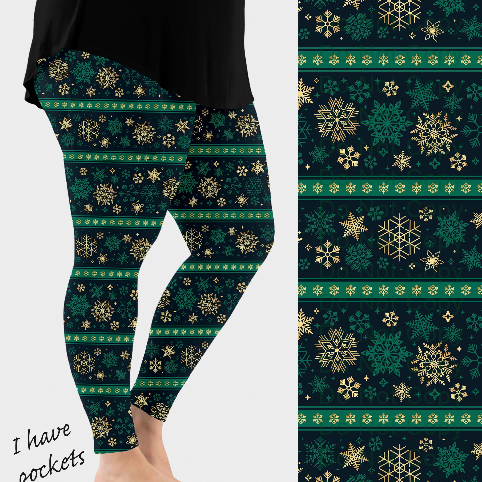 RTS - Green Snowflake Sweater Leggings w/ Pockets