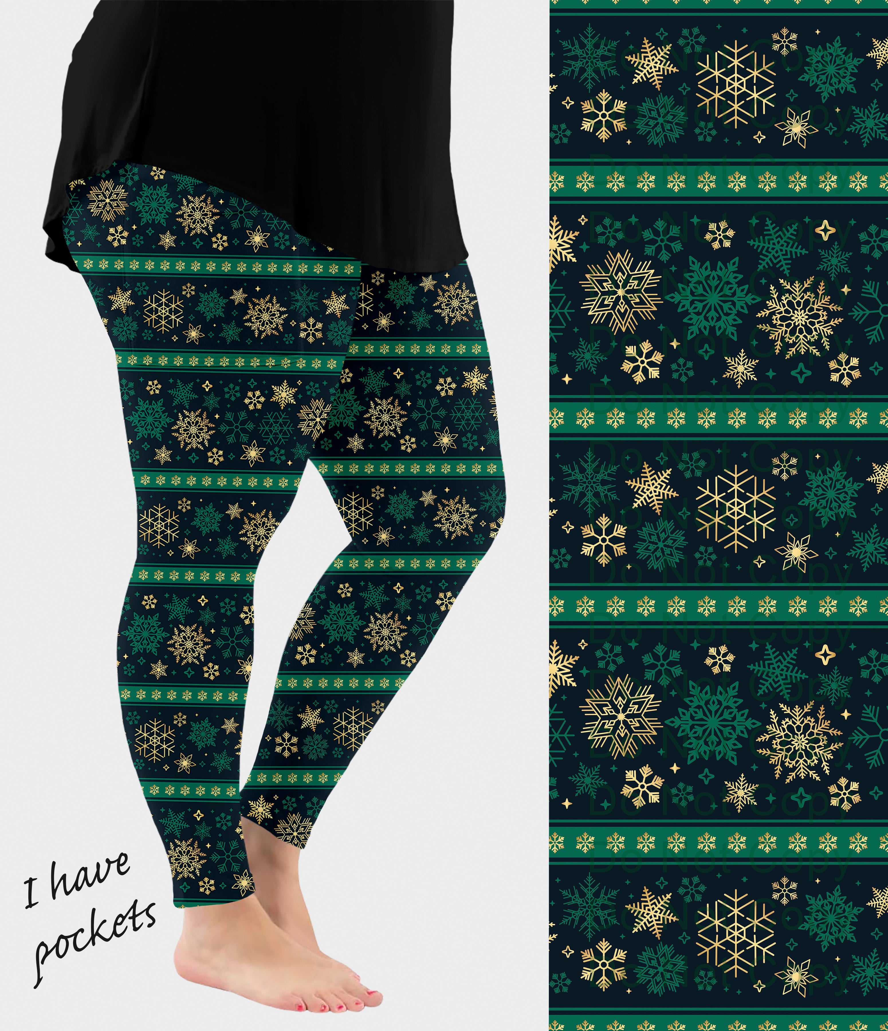 RTS - Green Snowflake Sweater Leggings w/ Pockets