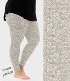 RTS - Greige Paisley Sparkle Leggings w/ Pockets