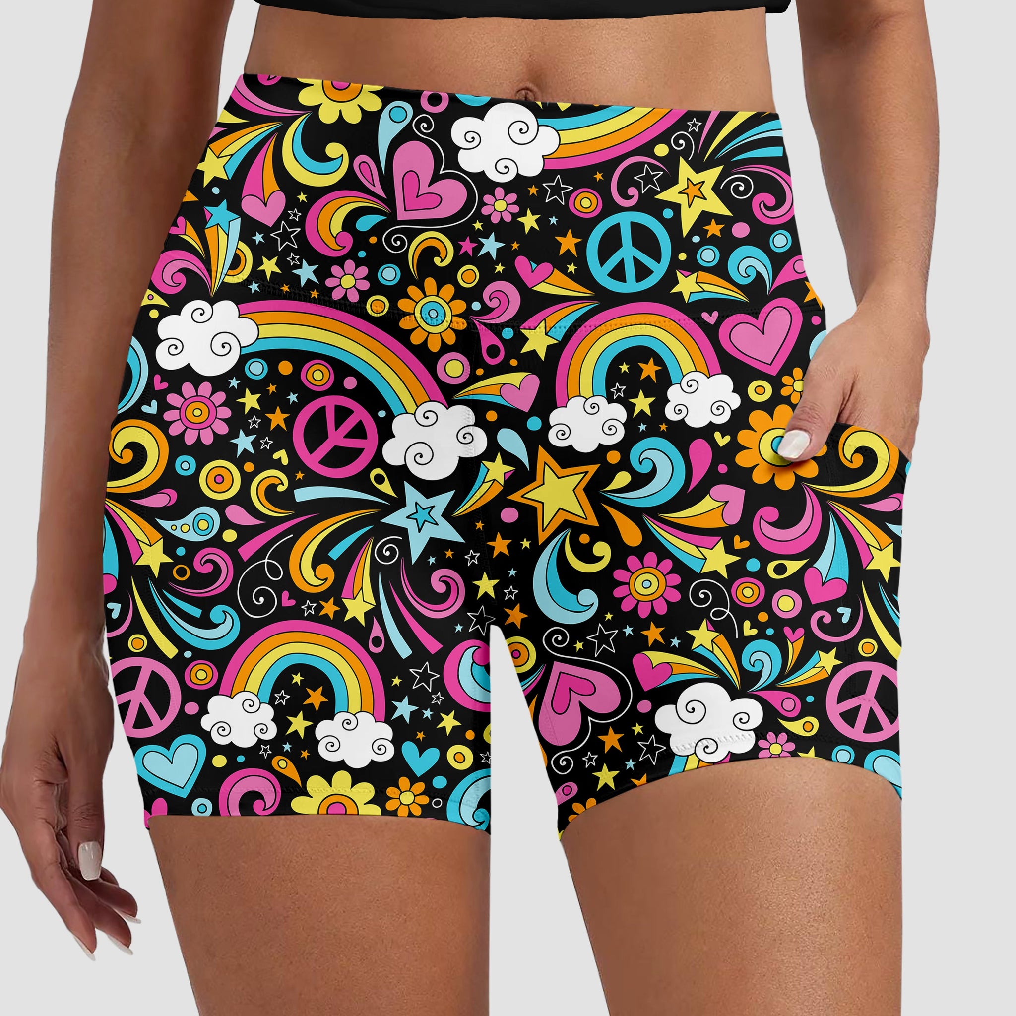 RTS - Groovy Rainbow Biker Shorts w/ Pockets
