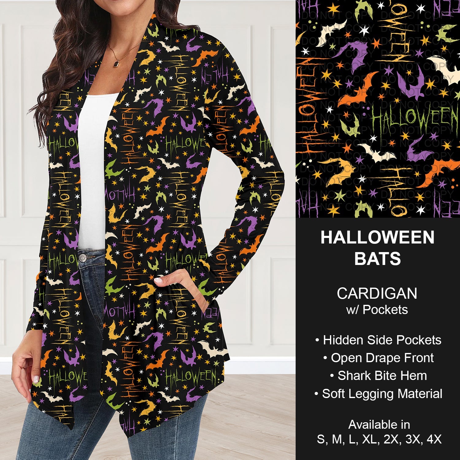 B295 - Preorder Halloween Bats Cardigan w/ Pockets (Closes 6/14. ETA: late Aug.)