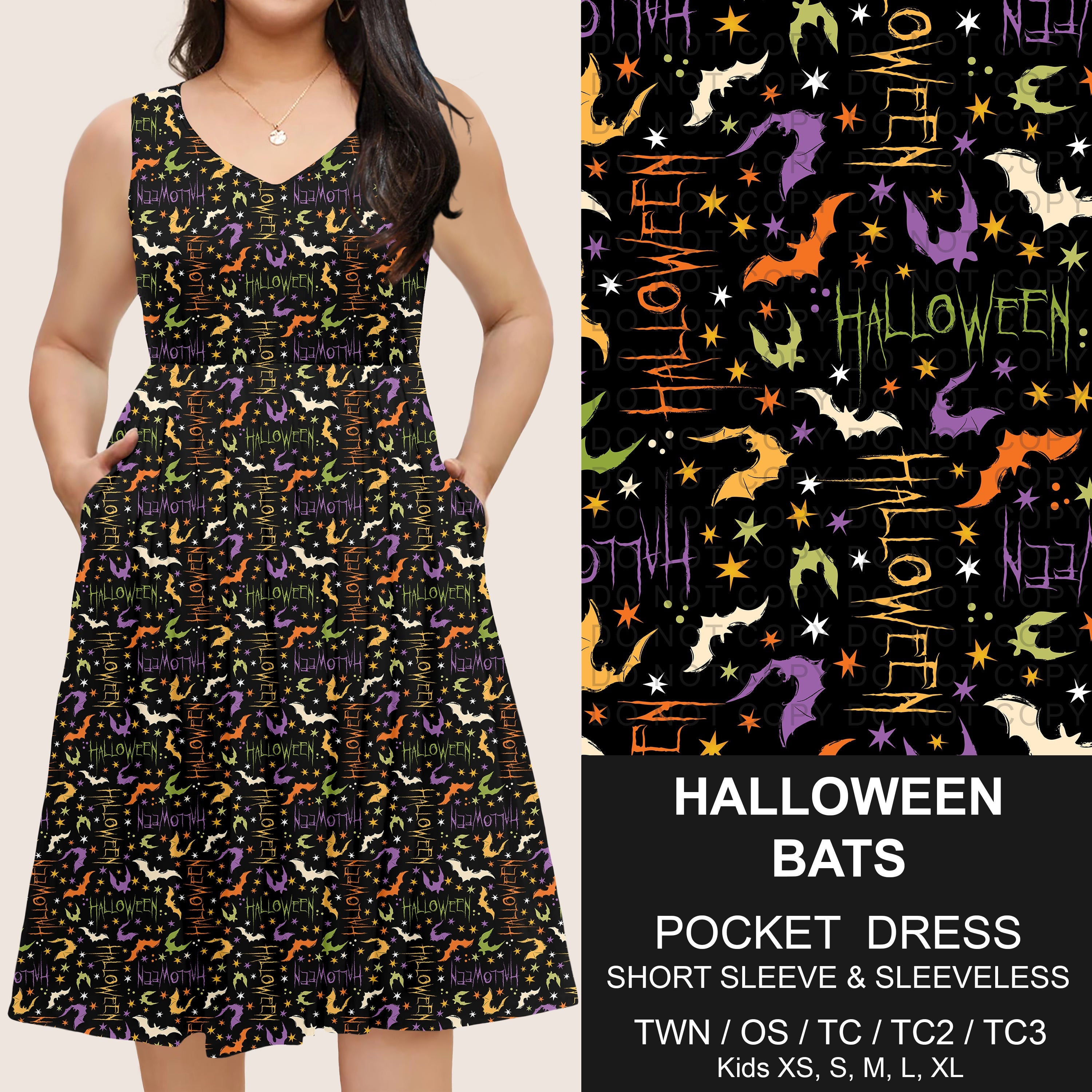 B302 - Preorder Halloween Bats Pocket Dress (Closes 7/24. ETA: early Oct)