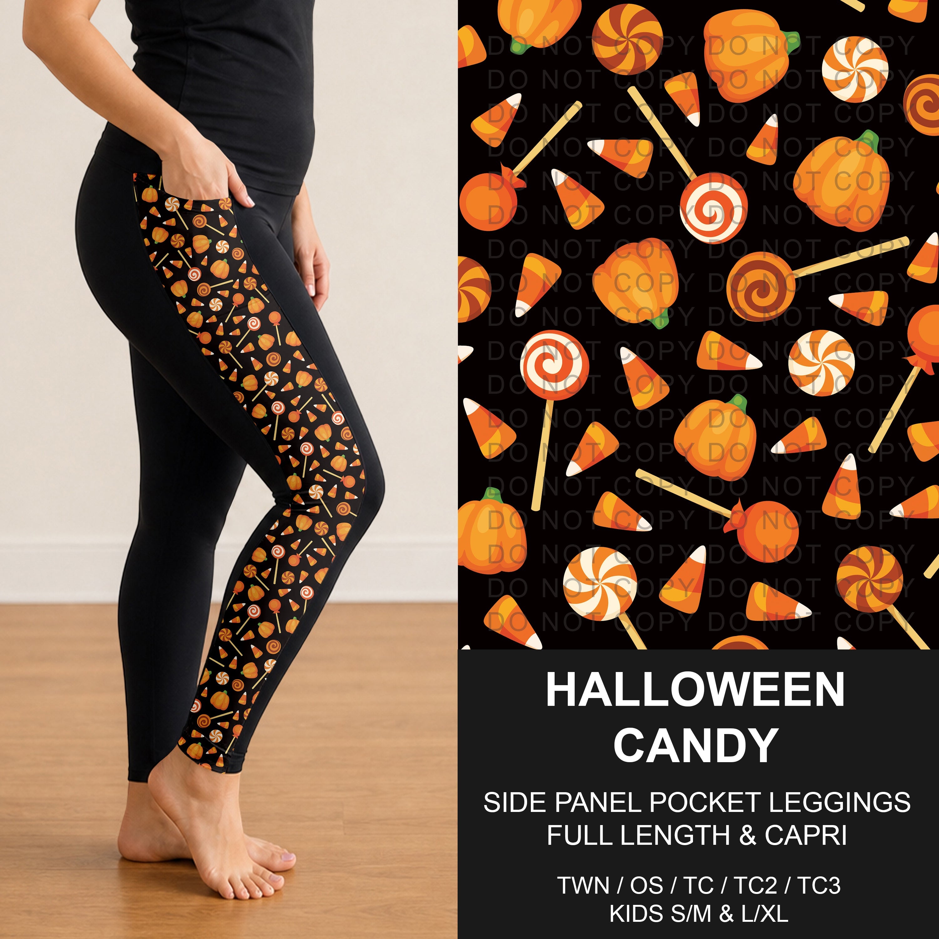 B307 - Preorder Halloween Candy Side Panel Pocket Leggings (Closes 8/02. ETA: early Oct.)