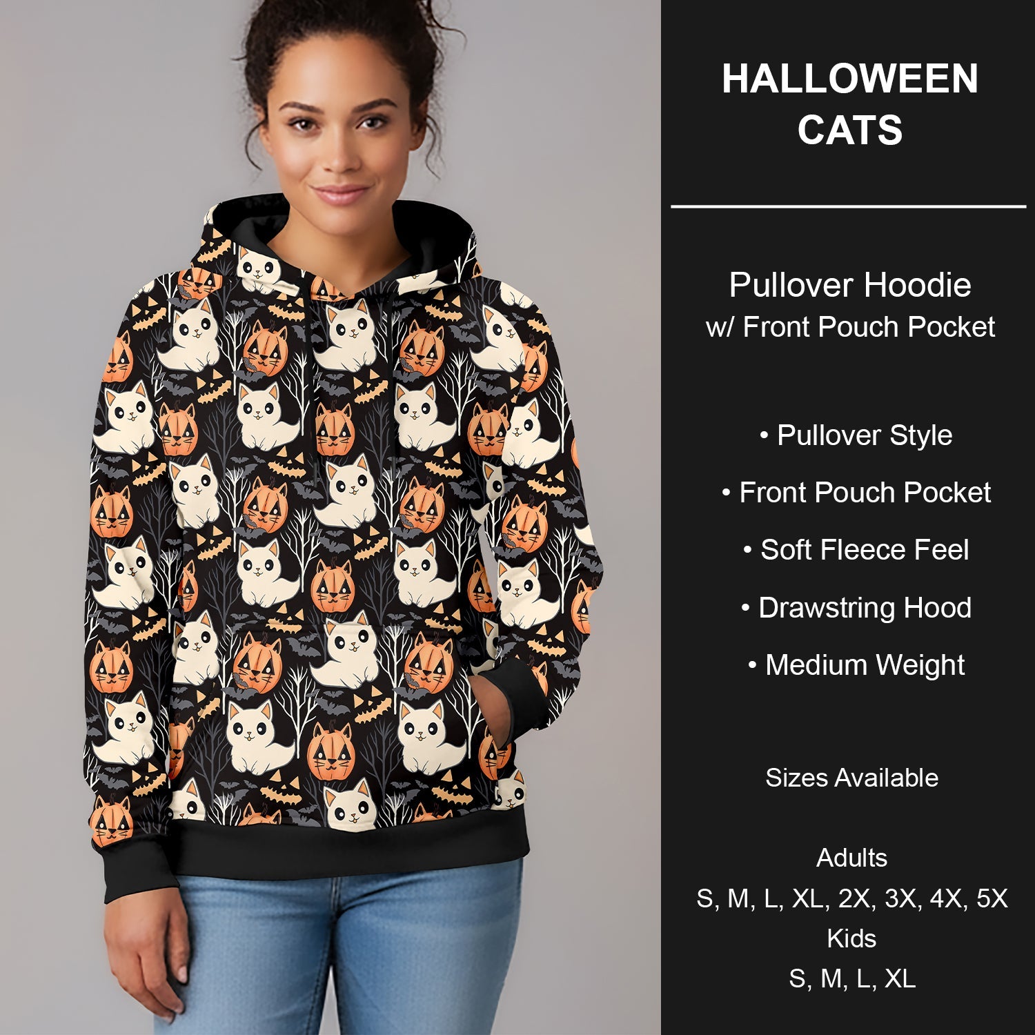 B295 - Preorder Halloween Cats Pullover Hoodie (Closes 6/14. ETA late Aug.)