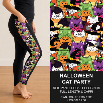 B307 - Preorder Halloween Cat Party Side Panel Pocket Leggings (Closes 8/02. ETA: early Oct.)