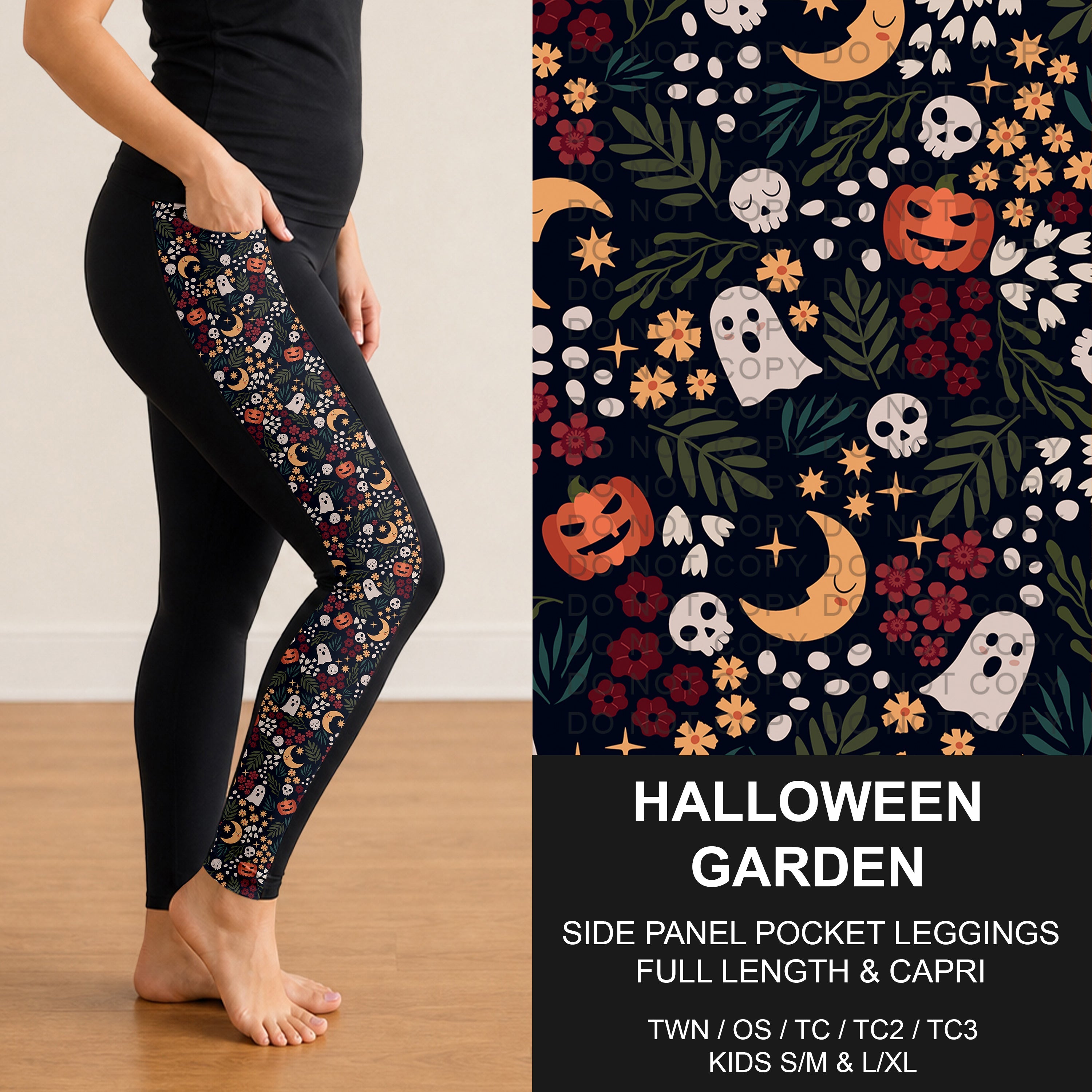 B299 - Preorder Halloween Garden Side Panel Pocket Leggings (Closes 7/12. ETA: mid Sept.)