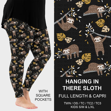 B296 - Preorder Hanging in There Sloth Leggings w/ Pockets (Closes 6/21. ETA: late Aug.)