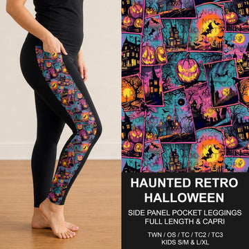 B305 - Preorder Haunted Retro Halloween Side Panel Pocket Leggings (Closes 8/02. ETA: early Oct.)