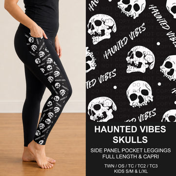 B307 - Preorder Haunted Vibes Skulls Side Panel Pocket Leggings (Closes 8/02. ETA: early Oct.)