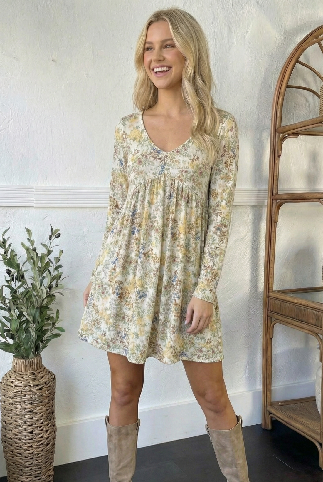 Small Town Sweetheart V Neck Dress