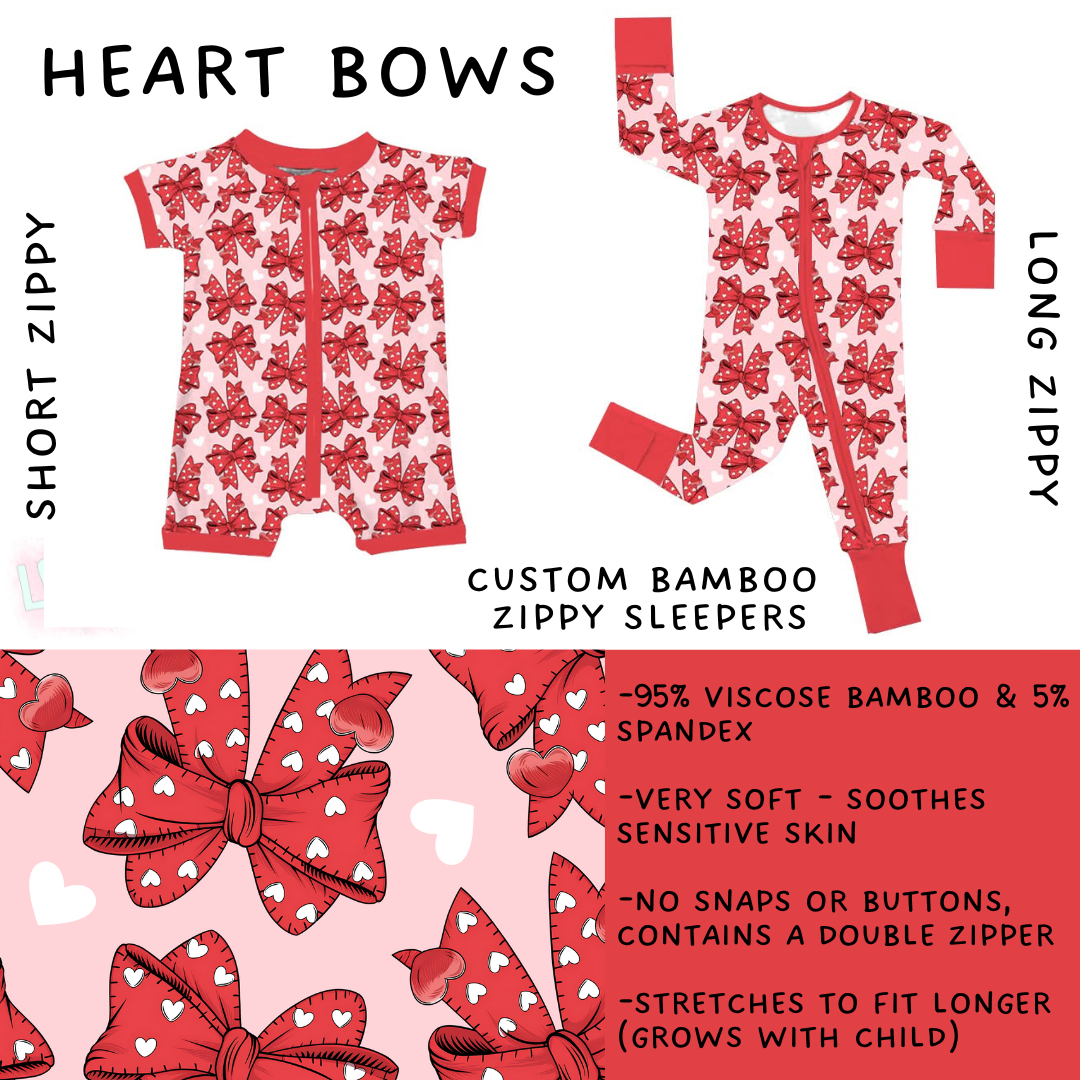 Batch #455 - Little Dreamers Lucky in Love - Closes 11/27 - ETA mid January - Heart Bows Short and Long Zippy Sleeper