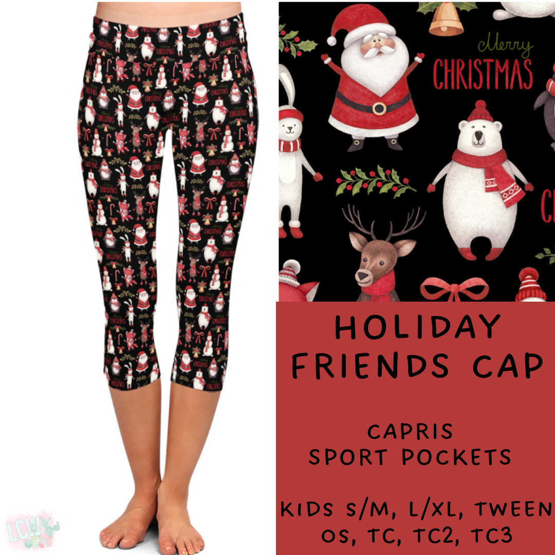 Ready To Ship - Comfy Christmas - Holiday Friends Capri Length Leggings TC