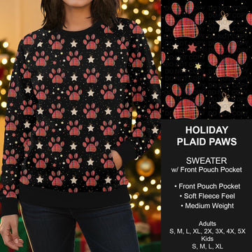 B303 - Preorder Holiday Plaid Paws Sweater w/ Front Pocket (Closes 7/26. ETA early Oct.)