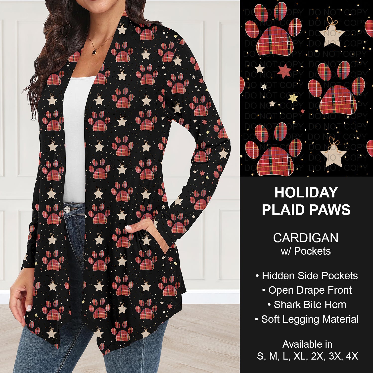 B303 - Preorder Holiday Plaid Paws Cardigan w/ Pockets (Closes 7/26. ETA: early Oct.)